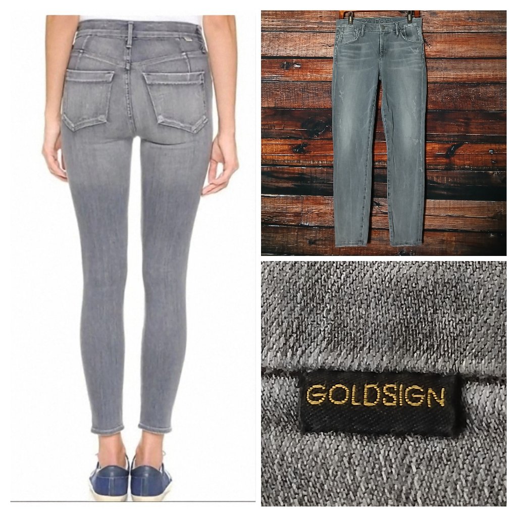 Goldsign Jeans Size 27 Virtual Skinny Ankle Distressed Gray Denim Stretch Usa